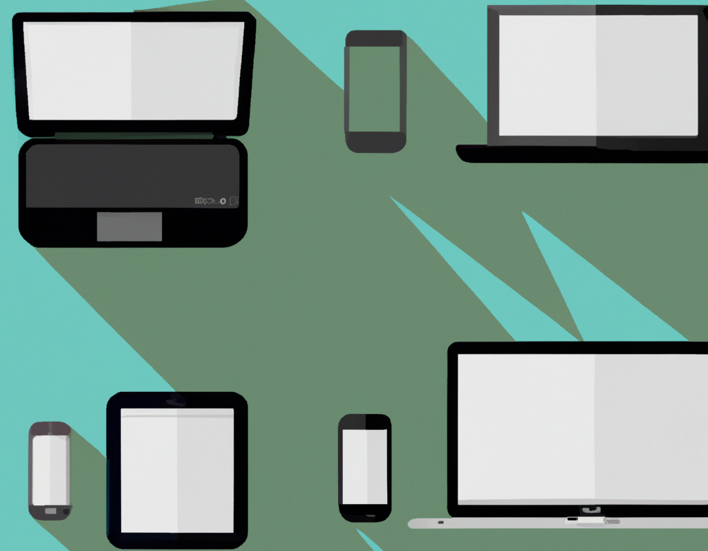 Technology which are devices on a green background